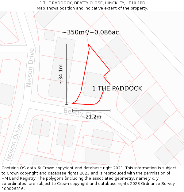 1 THE PADDOCK, BEATTY CLOSE, HINCKLEY, LE10 1PD: Plot and title map