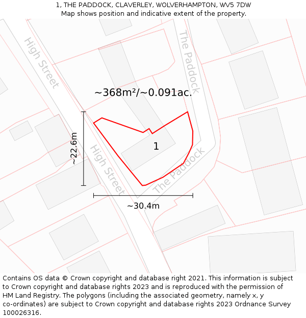 1, THE PADDOCK, CLAVERLEY, WOLVERHAMPTON, WV5 7DW: Plot and title map