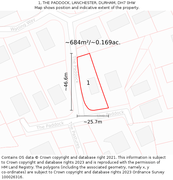 1, THE PADDOCK, LANCHESTER, DURHAM, DH7 0HW: Plot and title map