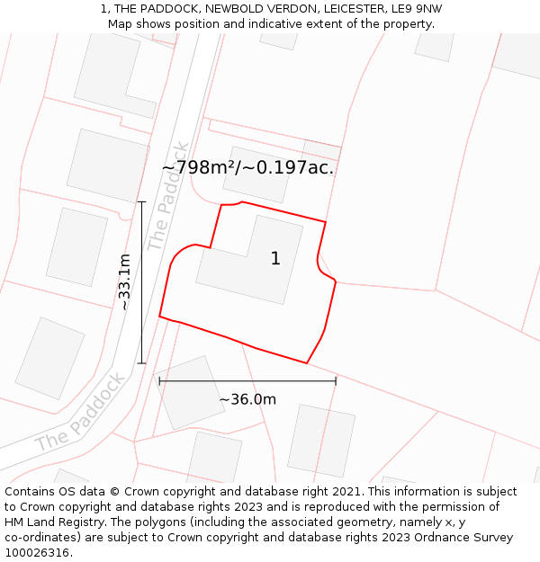 1, THE PADDOCK, NEWBOLD VERDON, LEICESTER, LE9 9NW: Plot and title map