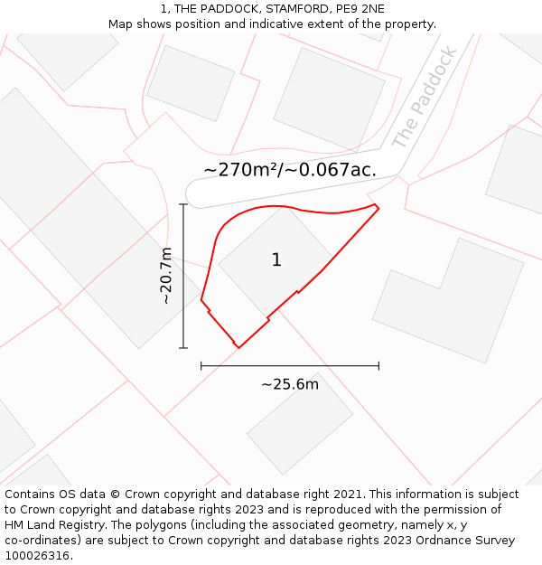 1, THE PADDOCK, STAMFORD, PE9 2NE: Plot and title map