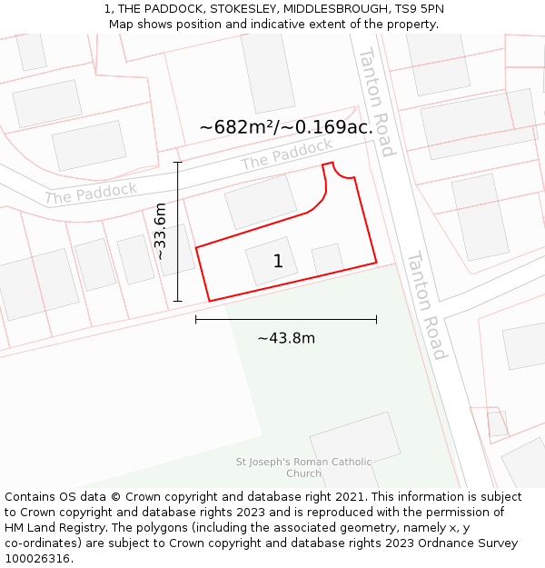1, THE PADDOCK, STOKESLEY, MIDDLESBROUGH, TS9 5PN: Plot and title map