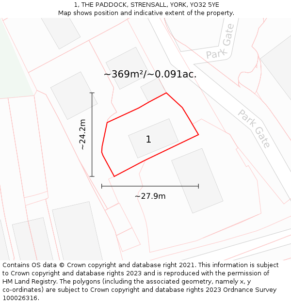 1, THE PADDOCK, STRENSALL, YORK, YO32 5YE: Plot and title map