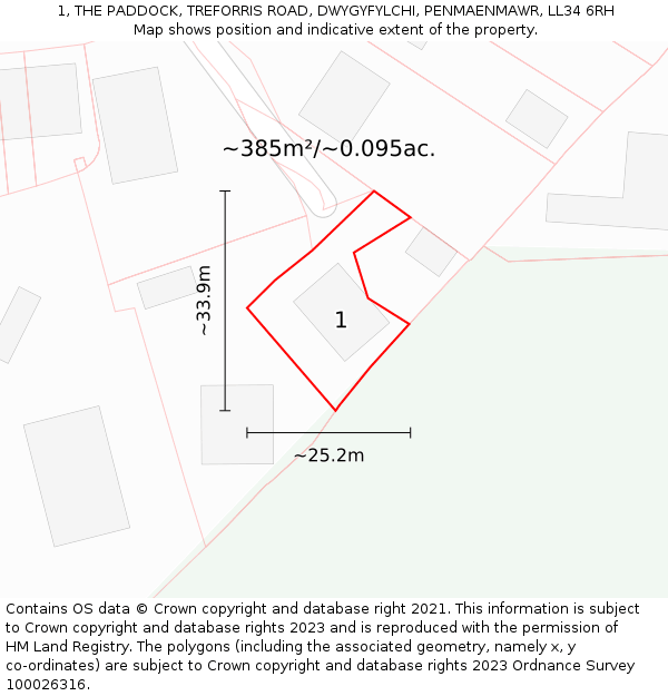 1, THE PADDOCK, TREFORRIS ROAD, DWYGYFYLCHI, PENMAENMAWR, LL34 6RH: Plot and title map