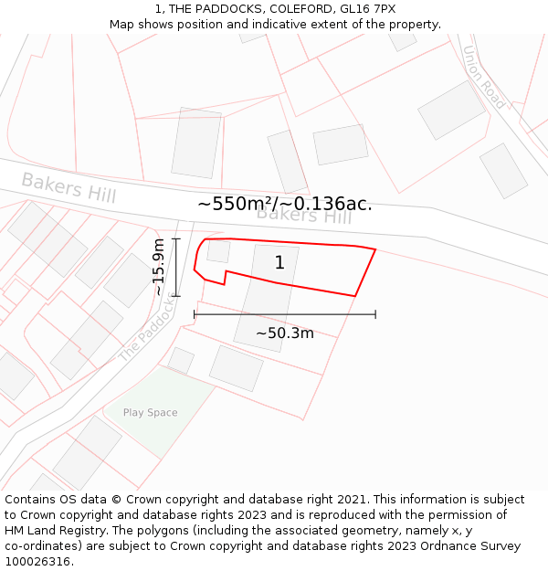 1, THE PADDOCKS, COLEFORD, GL16 7PX: Plot and title map