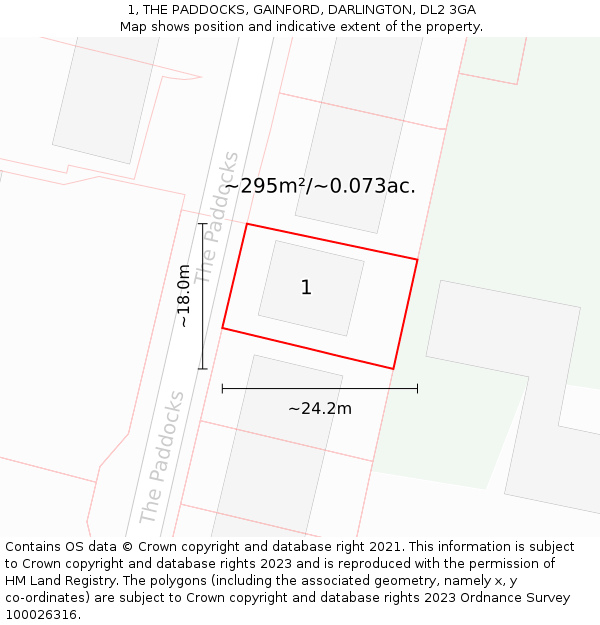 1, THE PADDOCKS, GAINFORD, DARLINGTON, DL2 3GA: Plot and title map