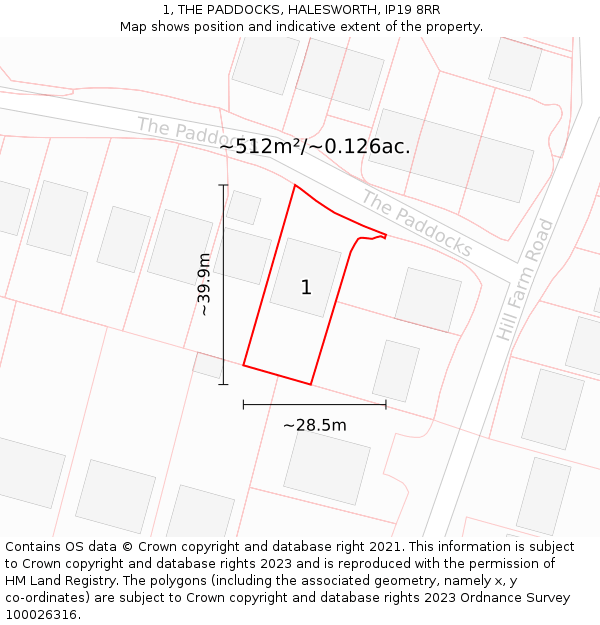 1, THE PADDOCKS, HALESWORTH, IP19 8RR: Plot and title map