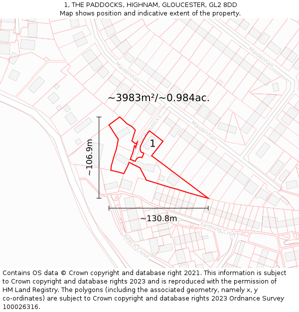 1, THE PADDOCKS, HIGHNAM, GLOUCESTER, GL2 8DD: Plot and title map