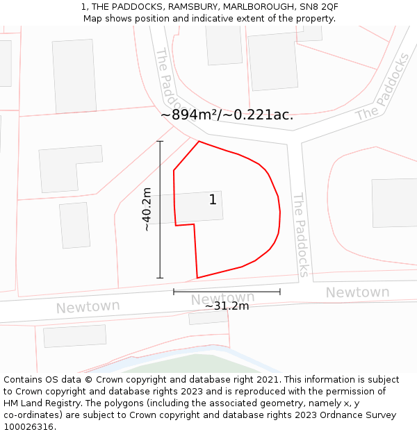 1, THE PADDOCKS, RAMSBURY, MARLBOROUGH, SN8 2QF: Plot and title map