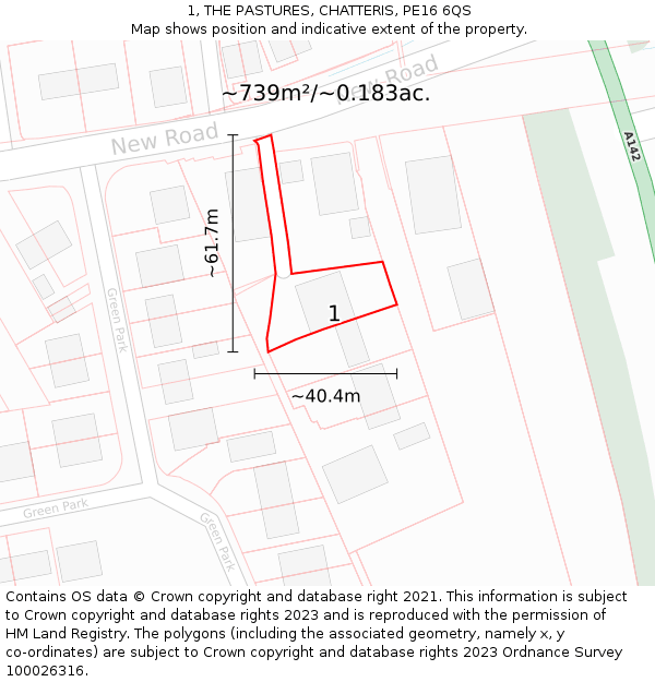 1, THE PASTURES, CHATTERIS, PE16 6QS: Plot and title map