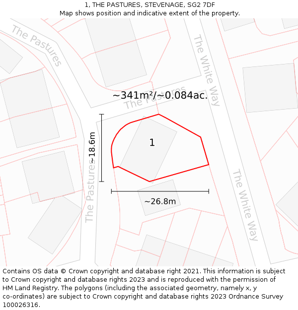 1, THE PASTURES, STEVENAGE, SG2 7DF: Plot and title map