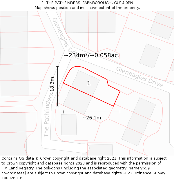 1, THE PATHFINDERS, FARNBOROUGH, GU14 0PN: Plot and title map