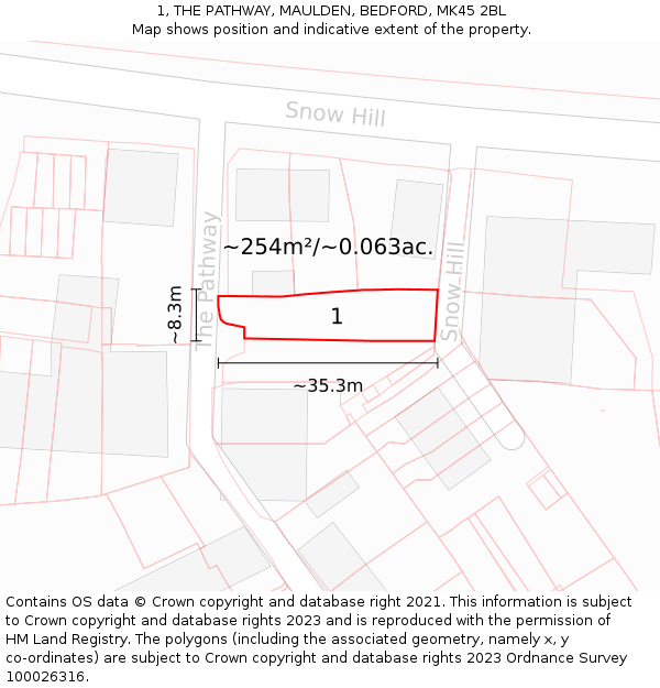 1, THE PATHWAY, MAULDEN, BEDFORD, MK45 2BL: Plot and title map