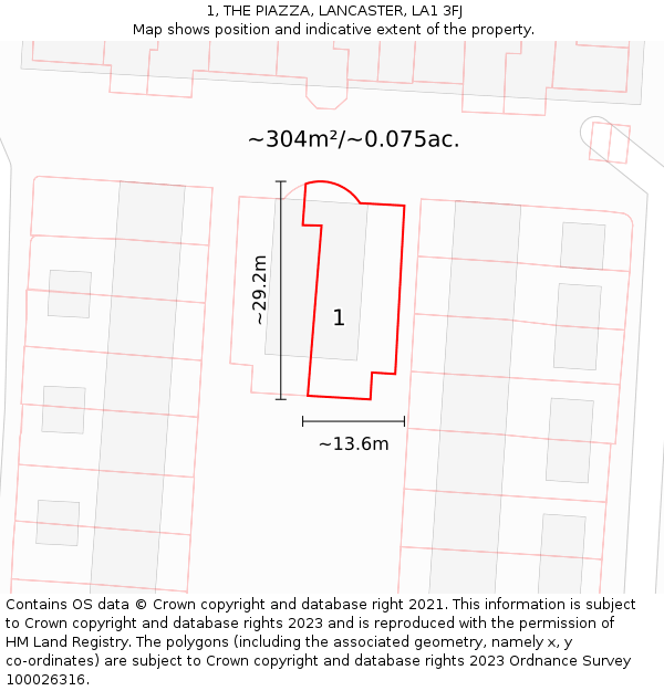1, THE PIAZZA, LANCASTER, LA1 3FJ: Plot and title map