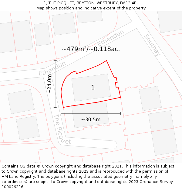 1, THE PICQUET, BRATTON, WESTBURY, BA13 4RU: Plot and title map