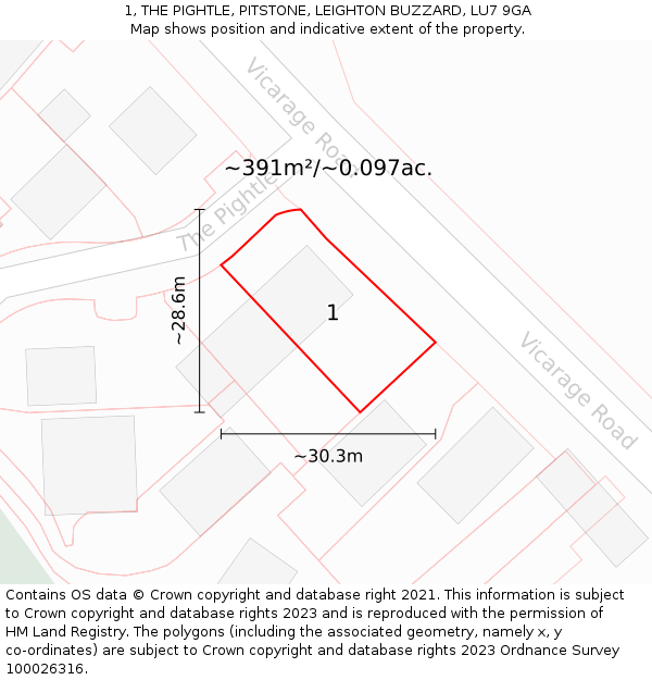 1, THE PIGHTLE, PITSTONE, LEIGHTON BUZZARD, LU7 9GA: Plot and title map