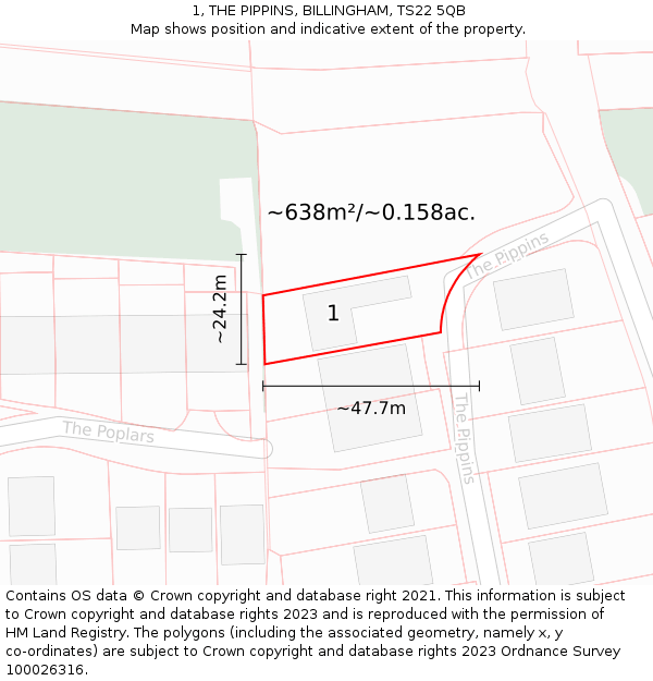 1, THE PIPPINS, BILLINGHAM, TS22 5QB: Plot and title map