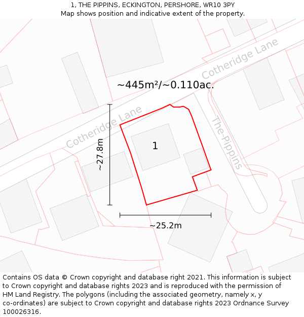 1, THE PIPPINS, ECKINGTON, PERSHORE, WR10 3PY: Plot and title map
