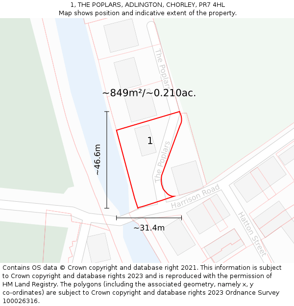 1, THE POPLARS, ADLINGTON, CHORLEY, PR7 4HL: Plot and title map