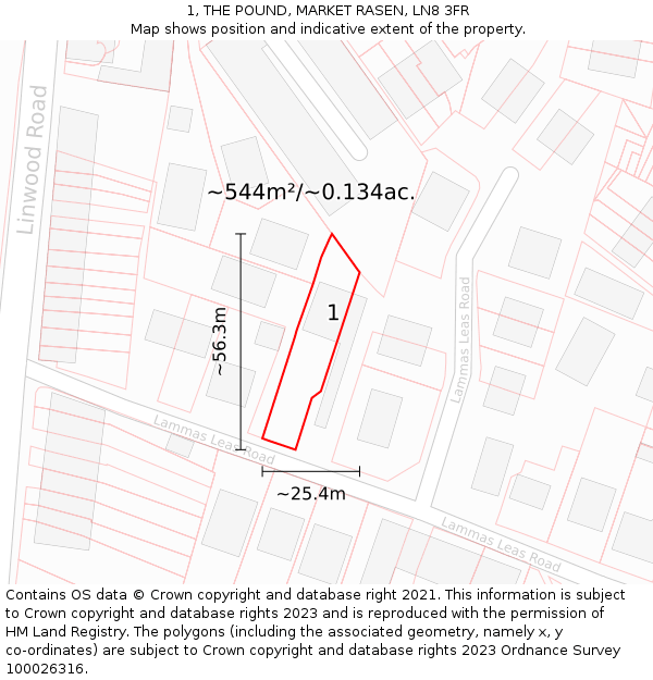 1, THE POUND, MARKET RASEN, LN8 3FR: Plot and title map