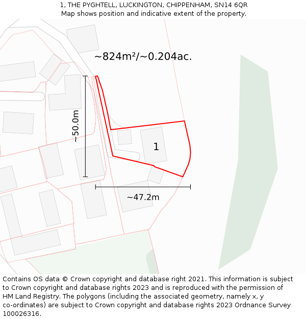 1, THE PYGHTELL, LUCKINGTON, CHIPPENHAM, SN14 6QR: Plot and title map