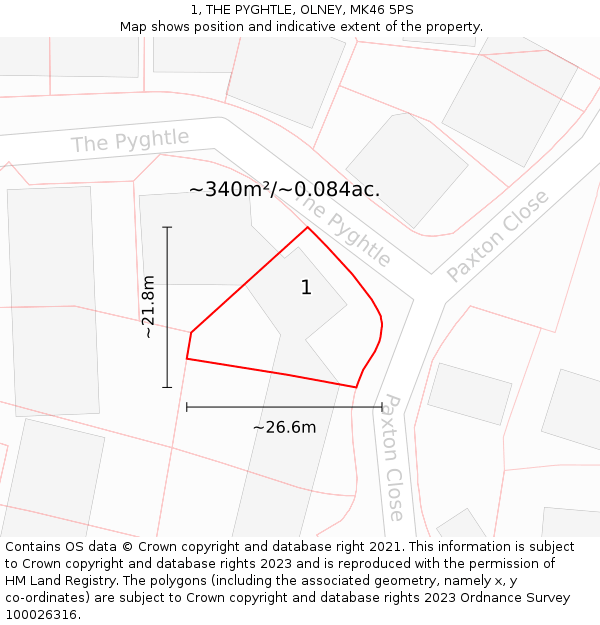 1, THE PYGHTLE, OLNEY, MK46 5PS: Plot and title map