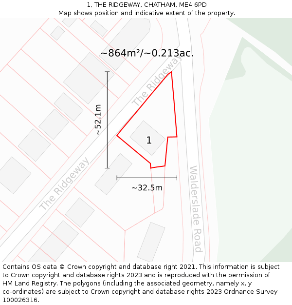 1, THE RIDGEWAY, CHATHAM, ME4 6PD: Plot and title map
