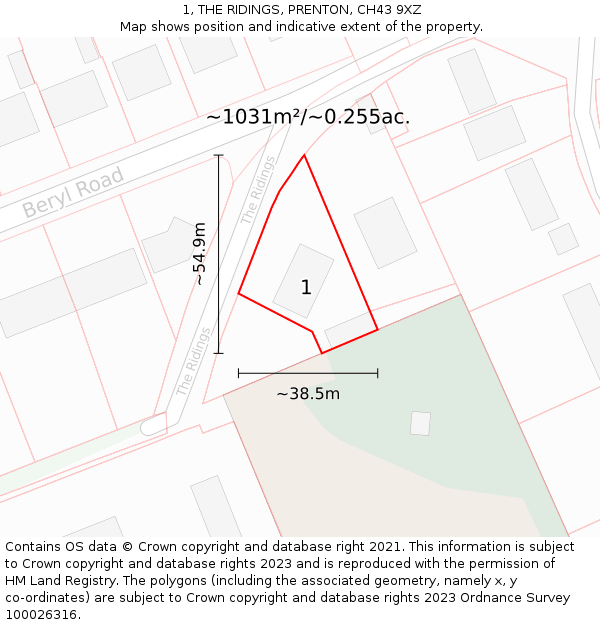 1, THE RIDINGS, PRENTON, CH43 9XZ: Plot and title map