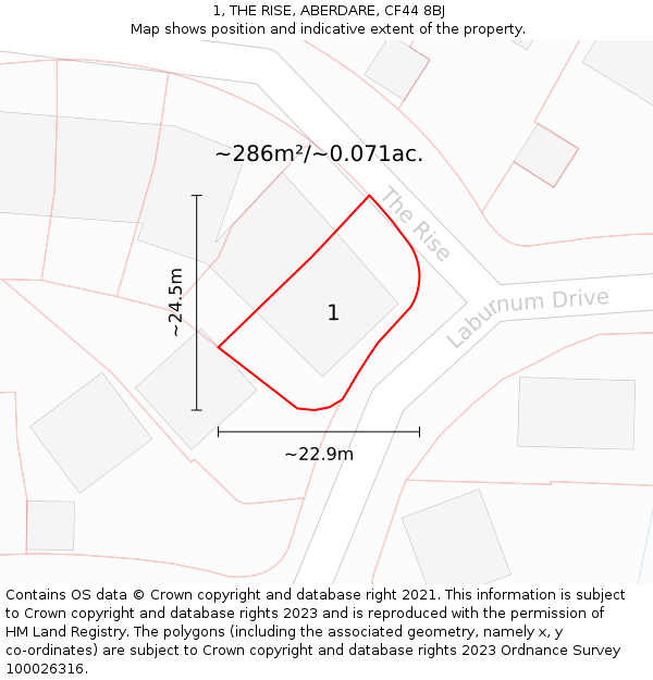 1, THE RISE, ABERDARE, CF44 8BJ: Plot and title map