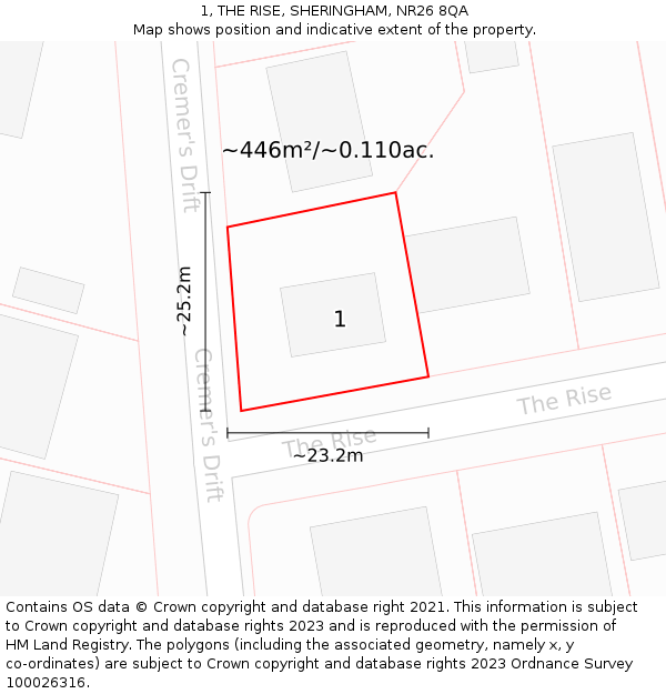 1, THE RISE, SHERINGHAM, NR26 8QA: Plot and title map