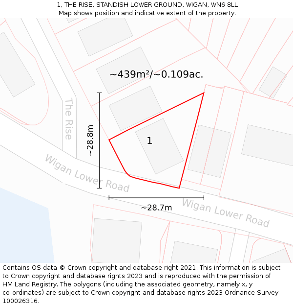 1, THE RISE, STANDISH LOWER GROUND, WIGAN, WN6 8LL: Plot and title map