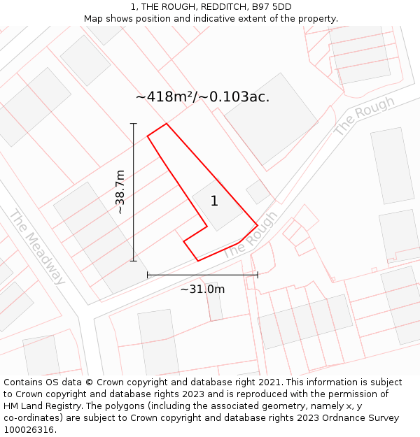 1, THE ROUGH, REDDITCH, B97 5DD: Plot and title map