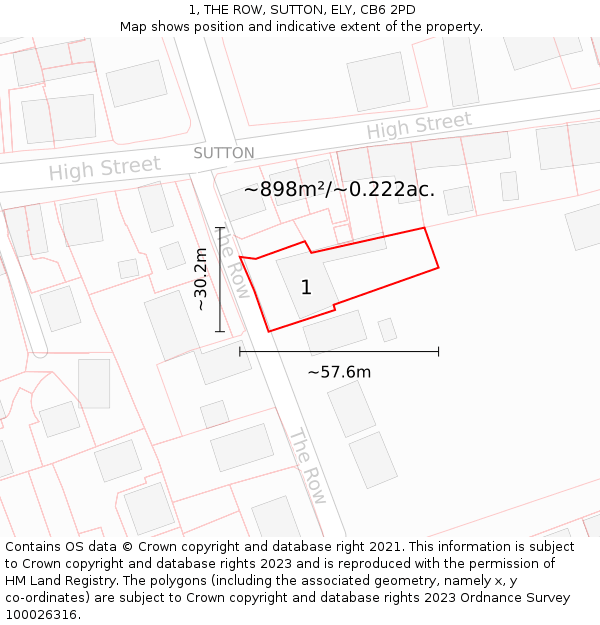 1, THE ROW, SUTTON, ELY, CB6 2PD: Plot and title map