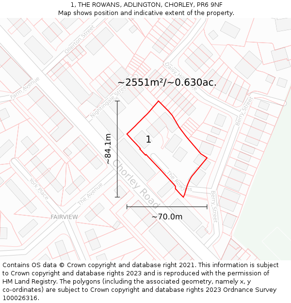 1, THE ROWANS, ADLINGTON, CHORLEY, PR6 9NF: Plot and title map