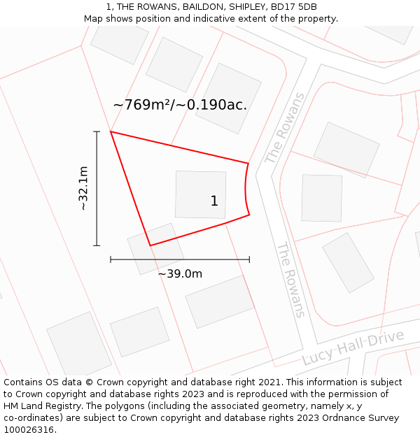 1, THE ROWANS, BAILDON, SHIPLEY, BD17 5DB: Plot and title map