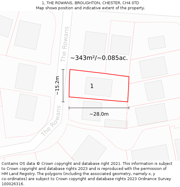 1, THE ROWANS, BROUGHTON, CHESTER, CH4 0TD: Plot and title map