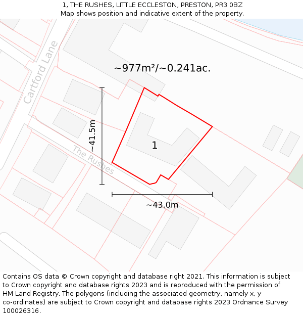 1, THE RUSHES, LITTLE ECCLESTON, PRESTON, PR3 0BZ: Plot and title map