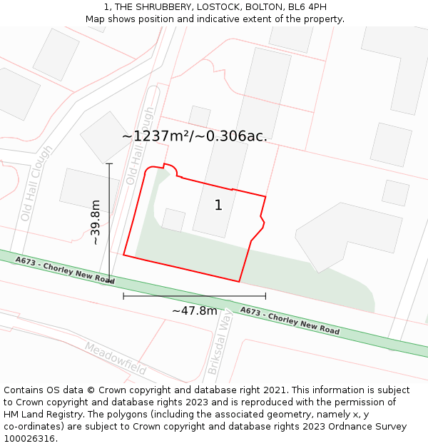 1, THE SHRUBBERY, LOSTOCK, BOLTON, BL6 4PH: Plot and title map