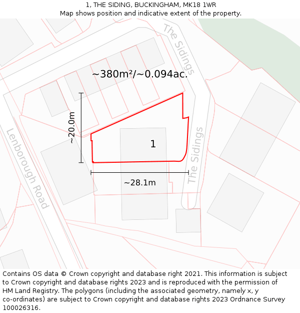 1, THE SIDING, BUCKINGHAM, MK18 1WR: Plot and title map