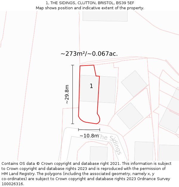 1, THE SIDINGS, CLUTTON, BRISTOL, BS39 5EF: Plot and title map