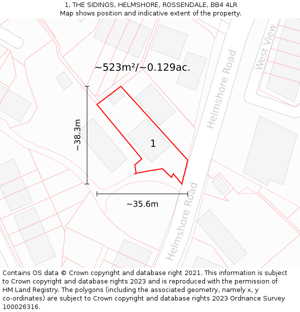 1, THE SIDINGS, HELMSHORE, ROSSENDALE, BB4 4LR: Plot and title map