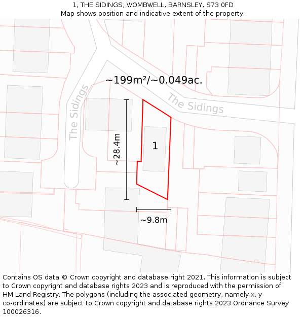 1, THE SIDINGS, WOMBWELL, BARNSLEY, S73 0FD: Plot and title map