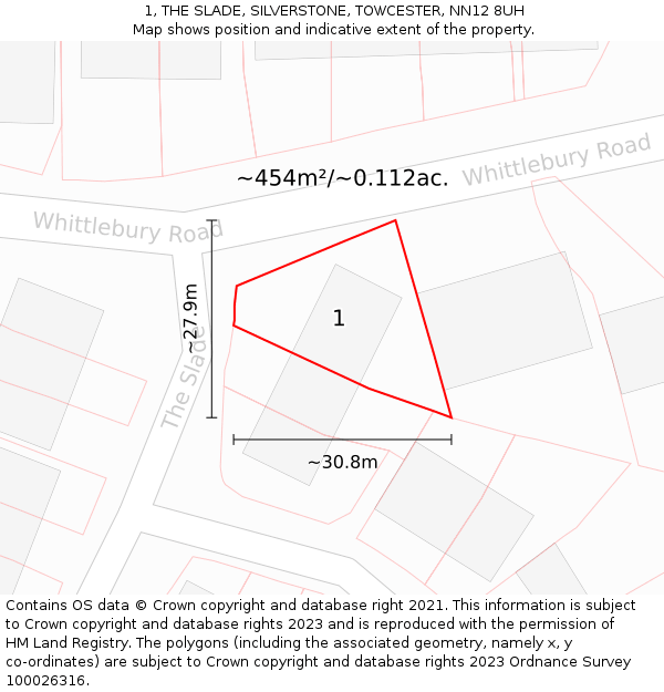 1, THE SLADE, SILVERSTONE, TOWCESTER, NN12 8UH: Plot and title map