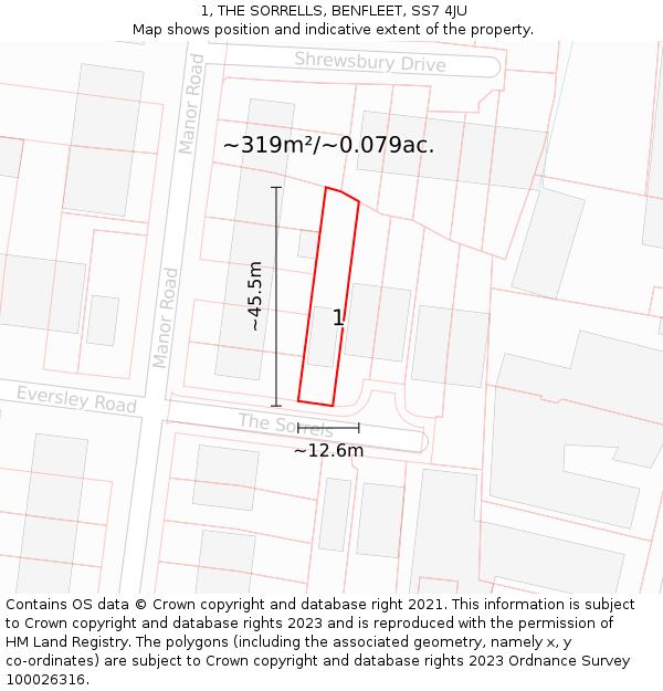 1, THE SORRELLS, BENFLEET, SS7 4JU: Plot and title map