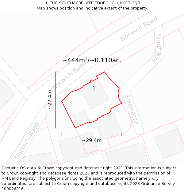1, THE SOUTHACRE, ATTLEBOROUGH, NR17 2QB: Plot and title map