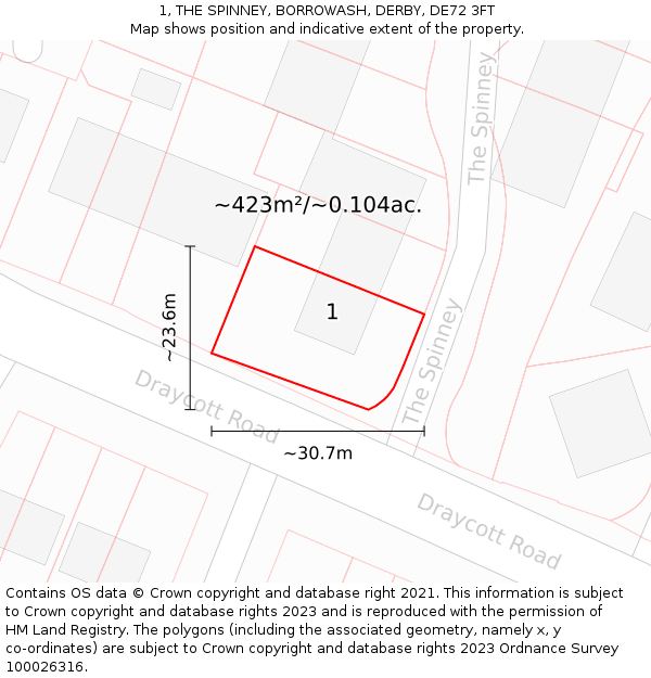 1, THE SPINNEY, BORROWASH, DERBY, DE72 3FT: Plot and title map