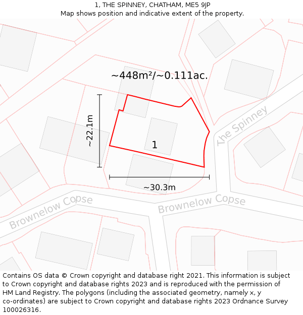 1, THE SPINNEY, CHATHAM, ME5 9JP: Plot and title map