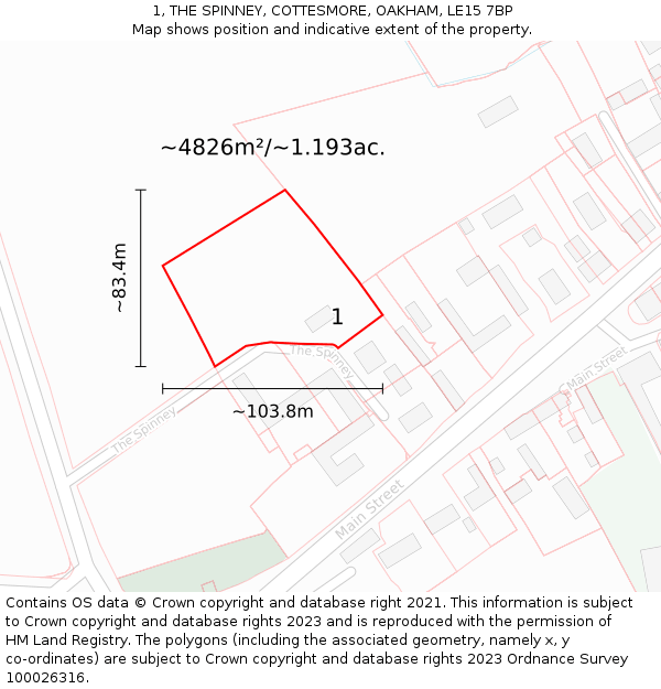 1, THE SPINNEY, COTTESMORE, OAKHAM, LE15 7BP: Plot and title map