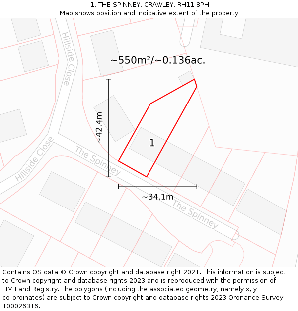 1, THE SPINNEY, CRAWLEY, RH11 8PH: Plot and title map
