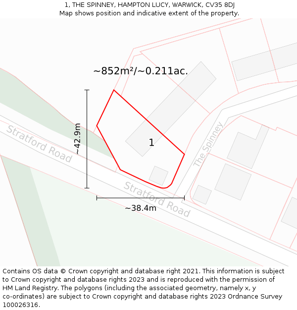 1, THE SPINNEY, HAMPTON LUCY, WARWICK, CV35 8DJ: Plot and title map